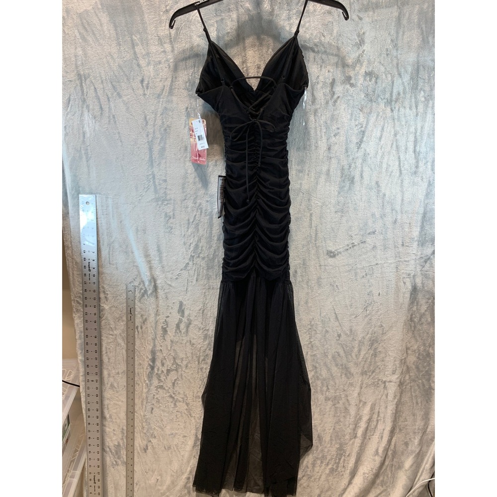 Emerald Sundae Womens Black Ruched Mesh Mermaid Gown BBL1197 XXS NEW